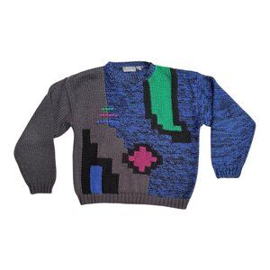 Vintage Le Tigre Chunky Knit Acrylic Sweater with Abstract Pattern - Size XL